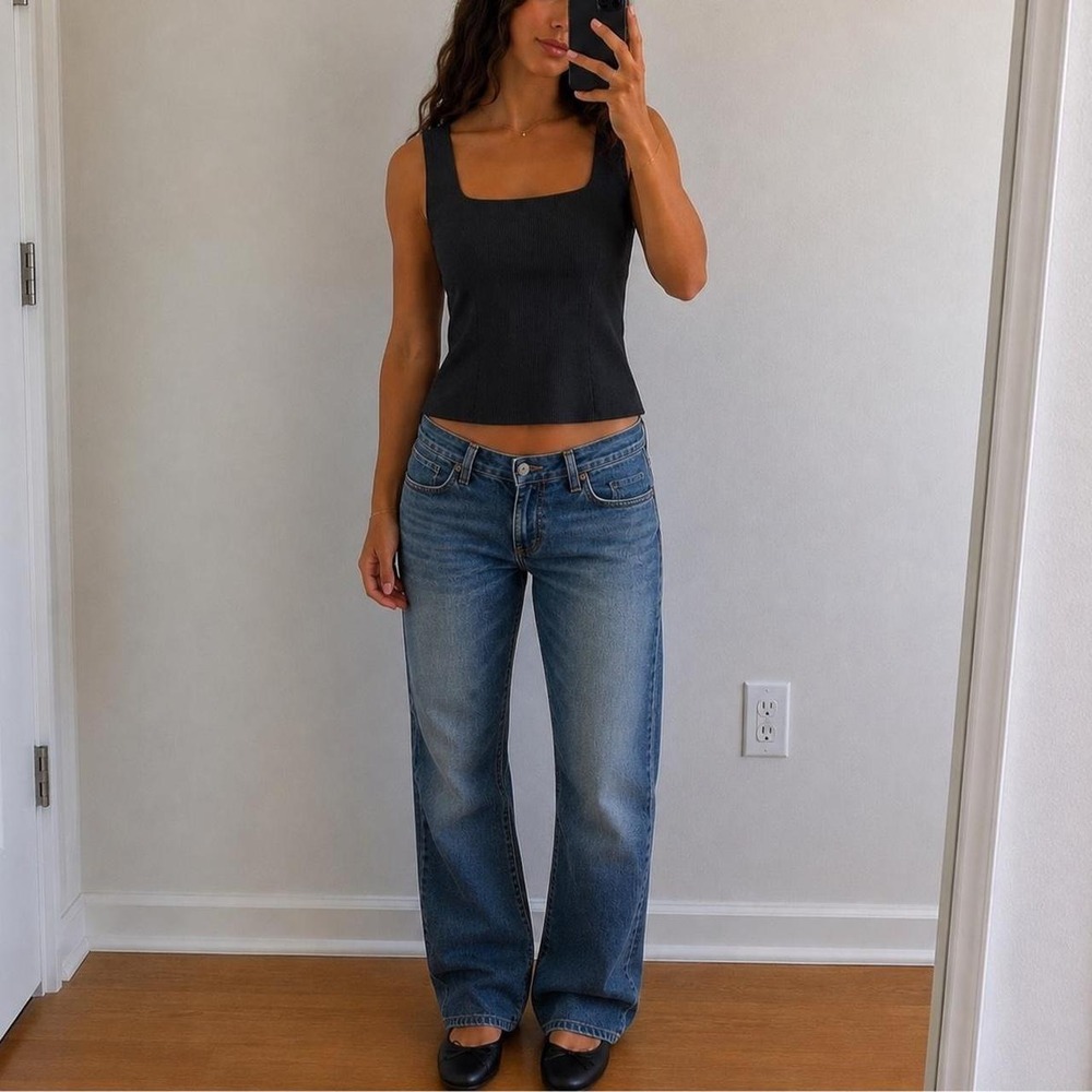Black Pinstripe Structured Tank Square Neck Women 8 Quiet Luxury Minimalist